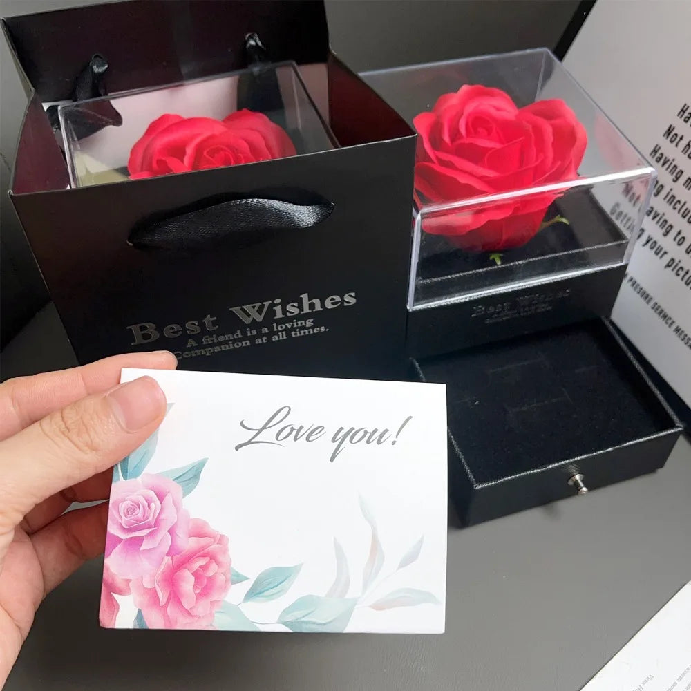 Rose Flower Gifts Box for Women Girlfriends New Fashion Valentine Jewelry Gift Ring & Necklace Gift Boxes Accessory Storage