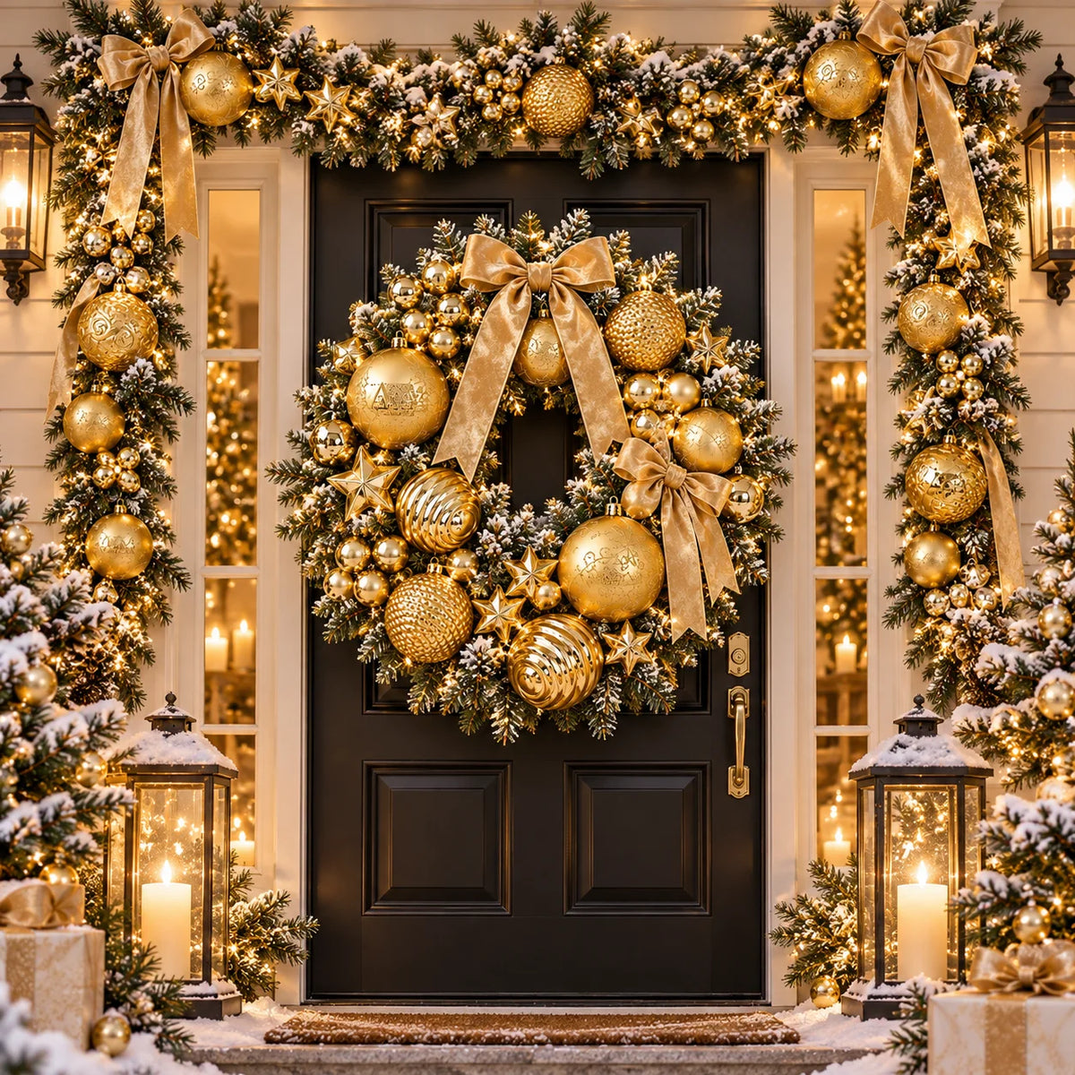 44PCS Gold Christmas Ball Ornaments Set, 3cm 6cm Mixed Size Baubles Star Decorations for Xmas Tree Holiday Party Decor