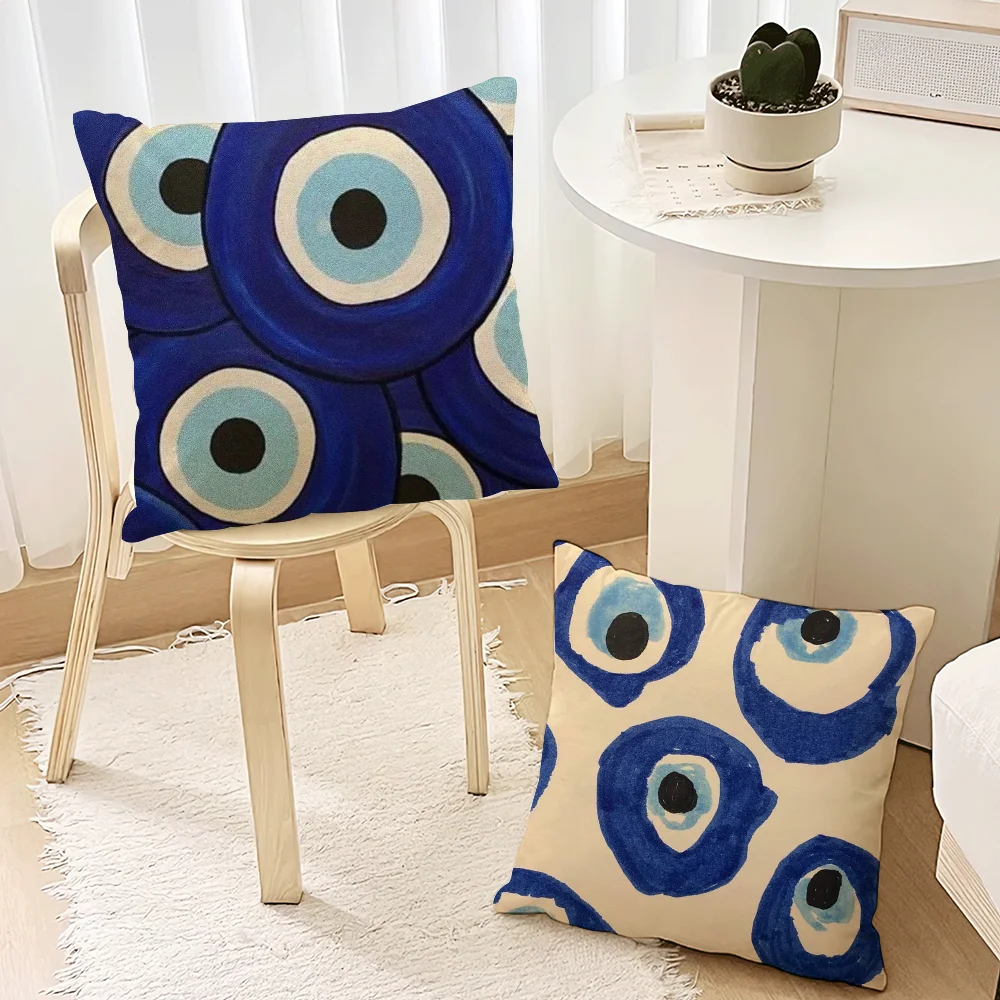 Turkish Lucky Blue Evil Eye Pillow Case For Sofa Bedroom Living Room Office Bedside Table Backrest Cushion Printing Square