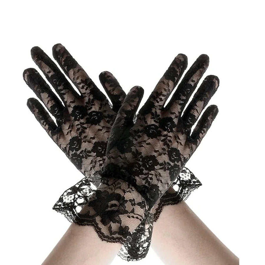 New Arrival Black White Red Short Lace Gloves Cheap Bride Gloves For Bride Finger Guantes 2025
