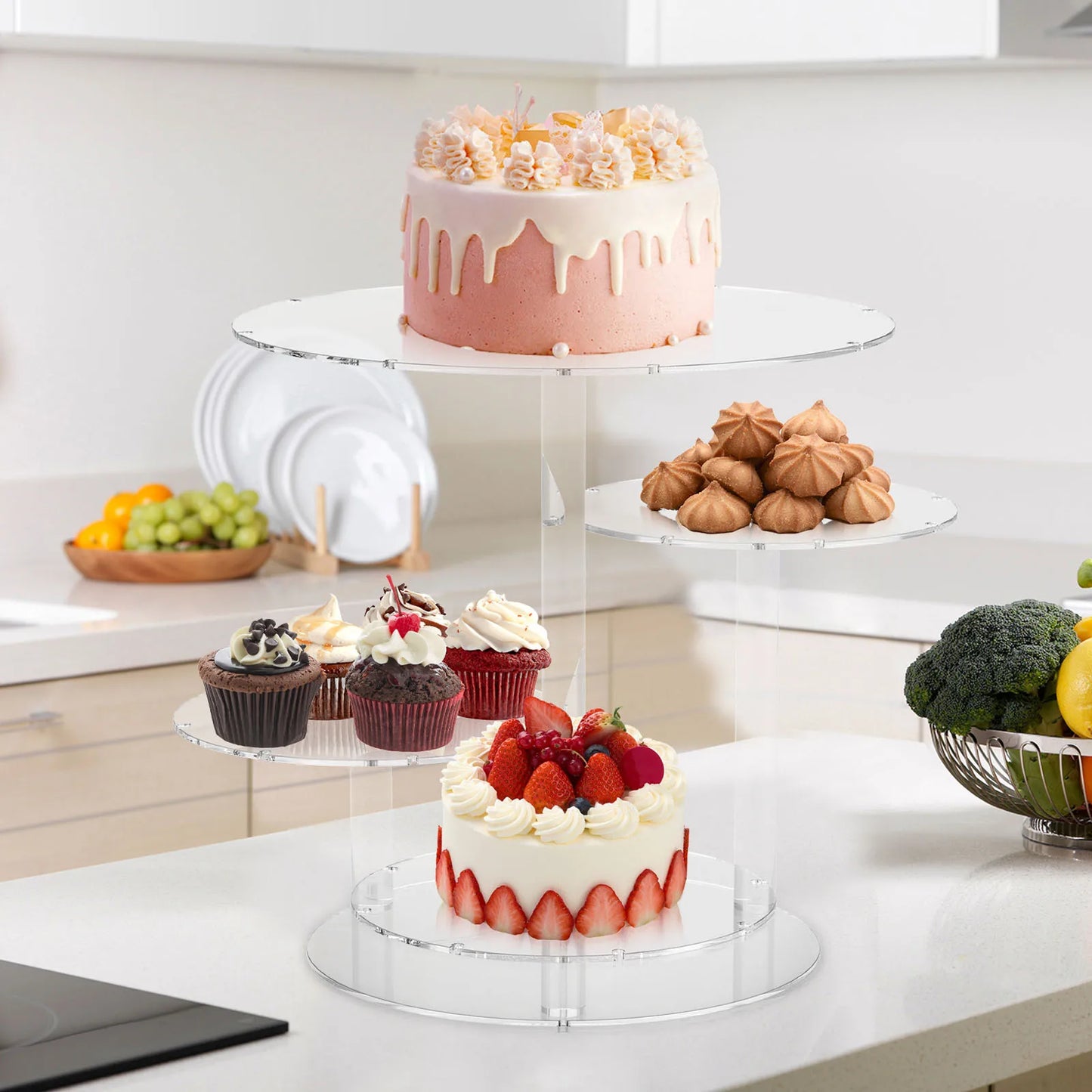 4 Tier Acrylic Cake Stand Dessert Cupcake Tray Glow Showcase Holder Birthday Party Decoration Large-Capacity Display Safe