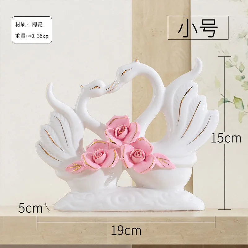 Swan figurine ceramic decoration as wedding gift and creative arrangement item