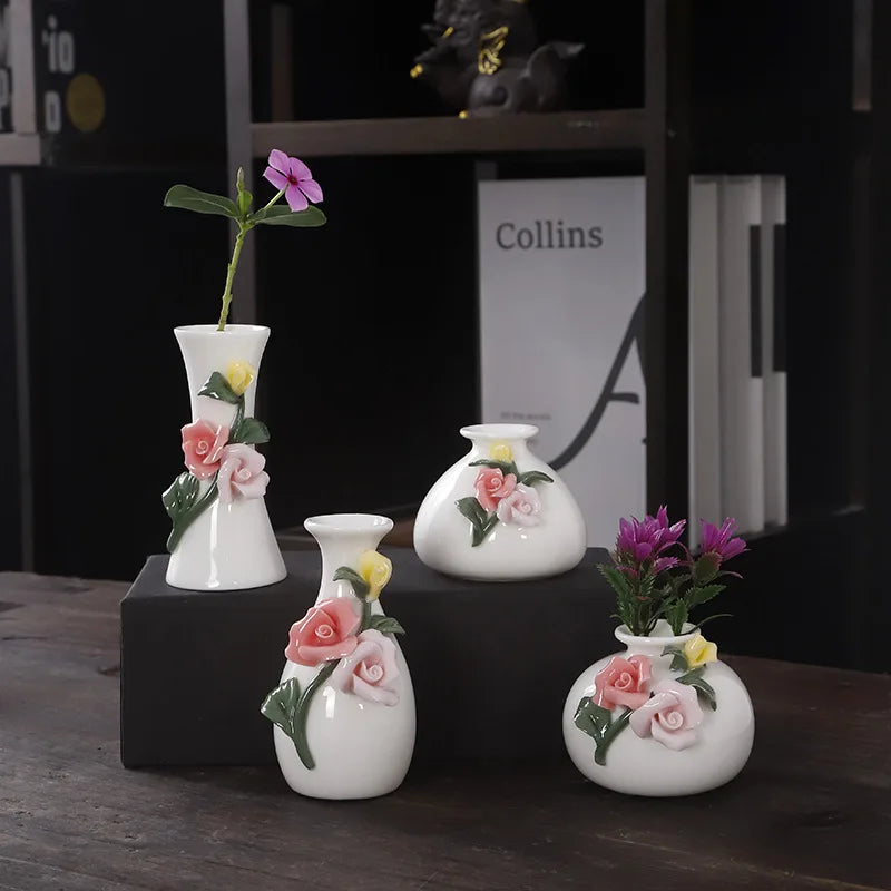 Hand-painted Vase Ornaments Ceramic Mini Flower Inserted Dry Flower Fragrance Bottle Home Desktop Decoration Crafts
