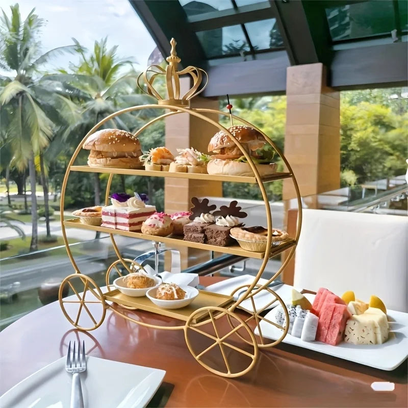 European Crown Dessert Table Display Stand, Showcase, Wedding Decoration, Afternoon Tea Cake Rack, Golden Pastry Ornament Plate