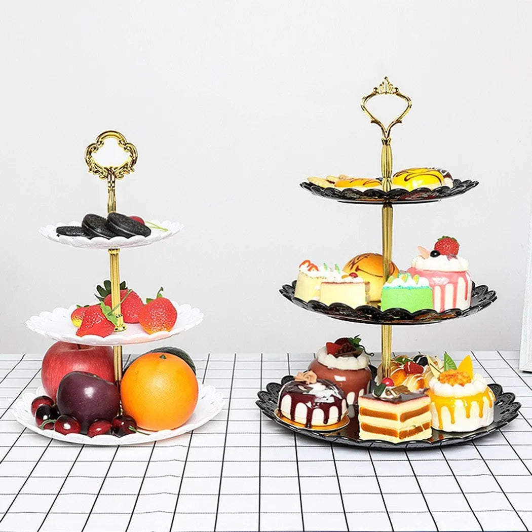 1Pcs 3 Layer ABS Plastic White/black Cake Stand Fruit Small Size Plate Tray Display Birthday Party Dessert Wedding