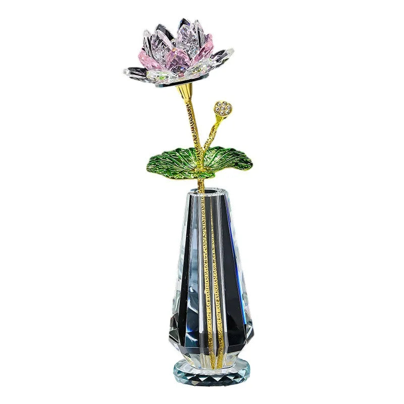 Sparkle Crystal Lotus Flower Figurine Handmade Glass Lotus Flowers Art Wedding Decor Feng Shui Home Table Decor