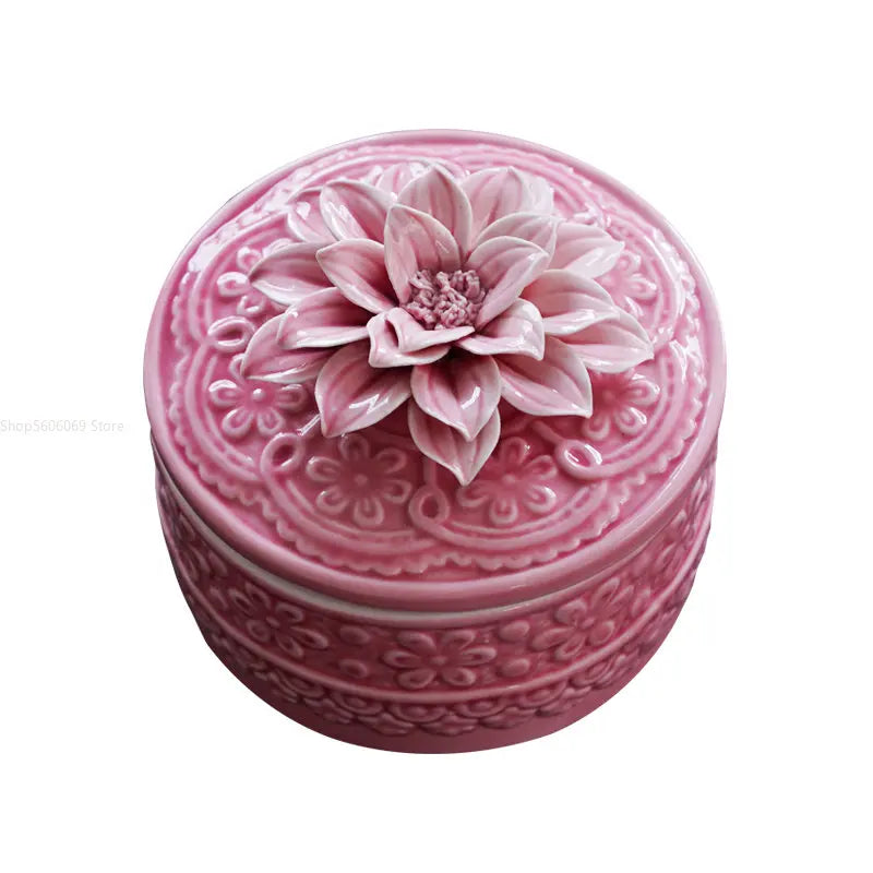European Style Handmade Pinched Flower Shaped Ceramic Jewelry Box Exquisite Jewelry Organizer Living Room Candy Storage Box
