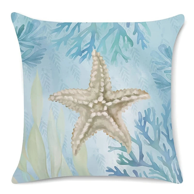 Seahorse Turtle Starfish Coastal Outdoor Decorative Pillow Soft Velvet Cushion Cover Sofa Bed Home Decor Ocean Beach Throw