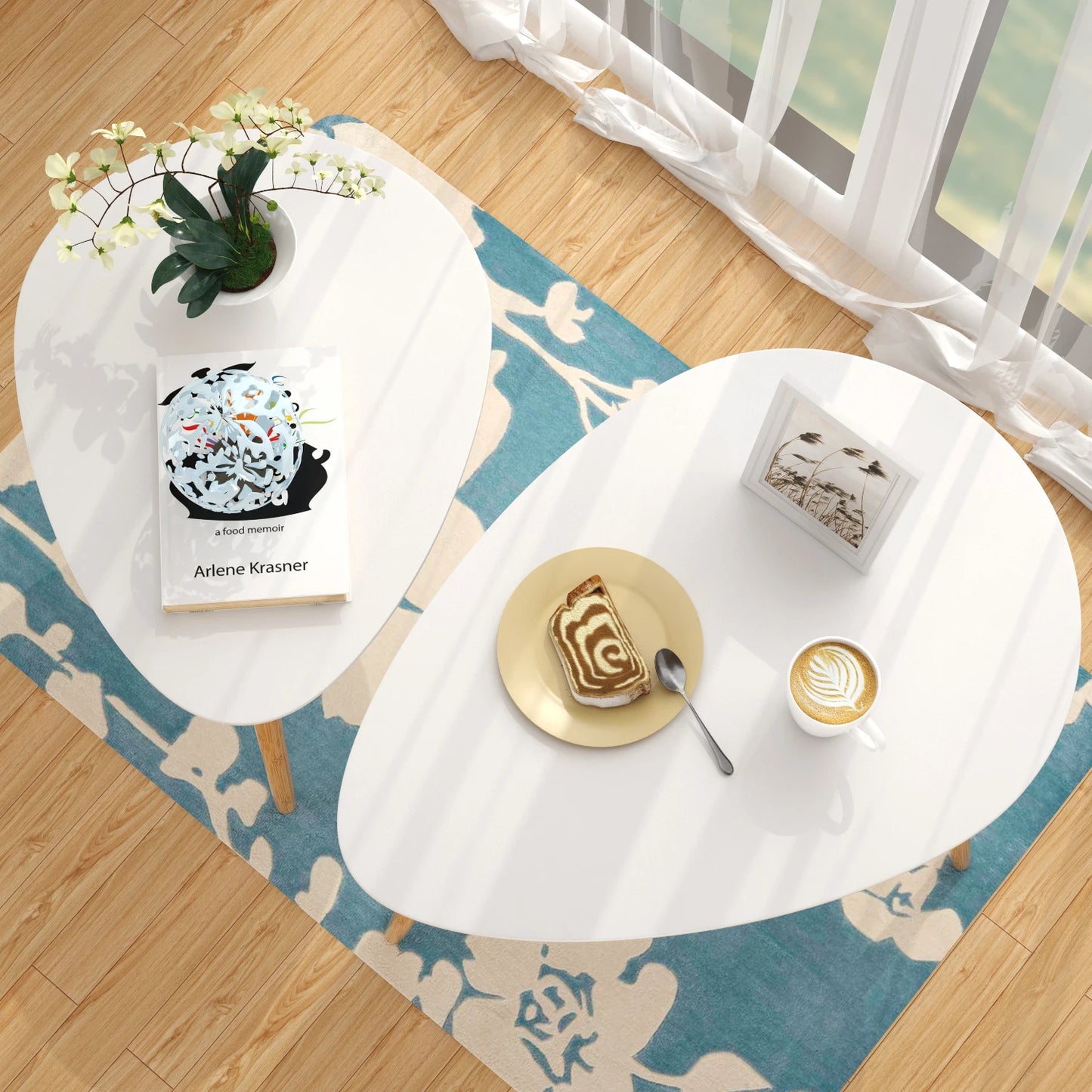Getone Set of 2 Side Tables, Small Coffee Table, White Sofa Table, Nesting of Tables, Scandinavian End Table for Living Room Bedroom Office