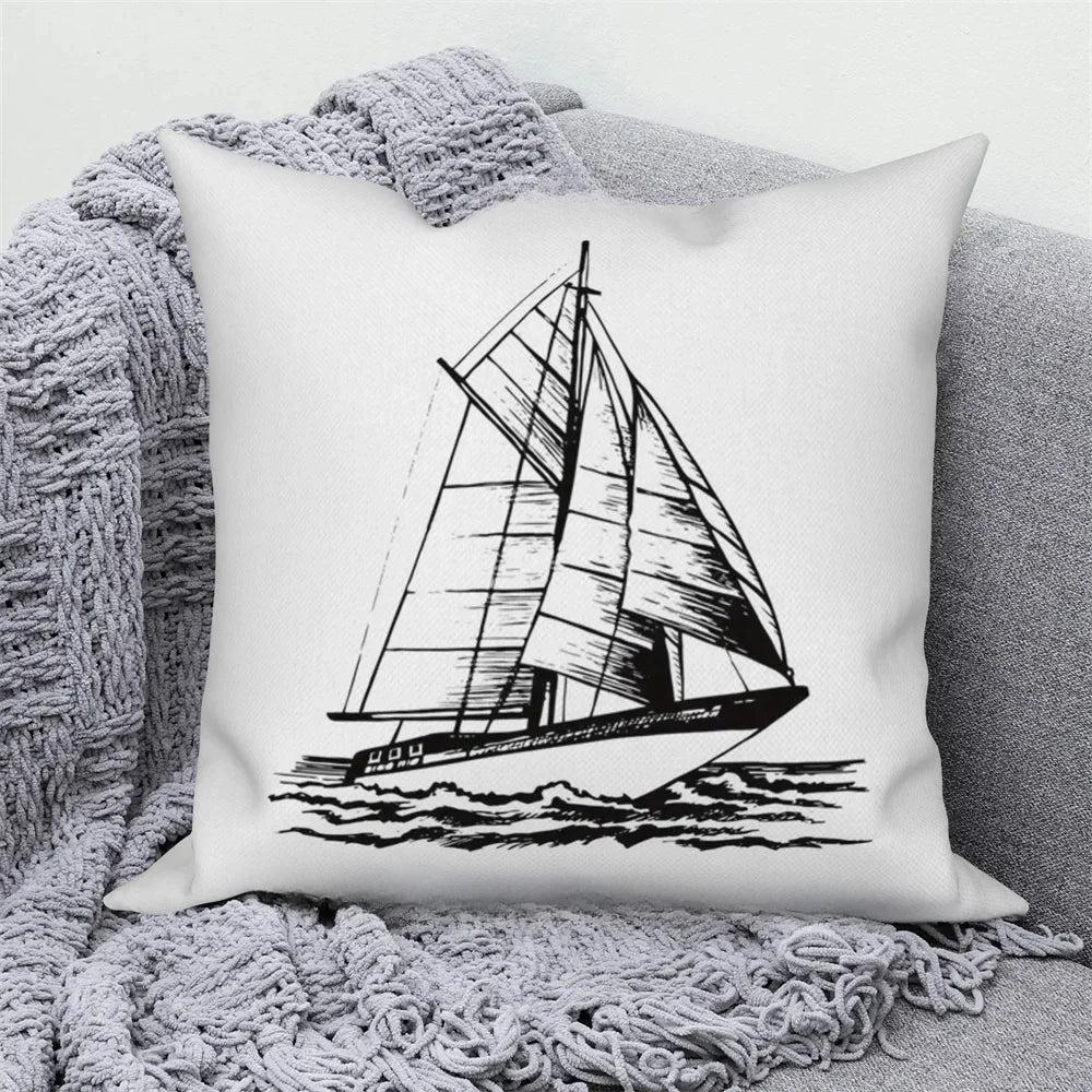 Ocean Animals Anchor Ship Decorative Pillowcase Sofa Cushion Cover Throw Pillow Case Home Bedroom Car Decor 40x40 45x45 50x50cm