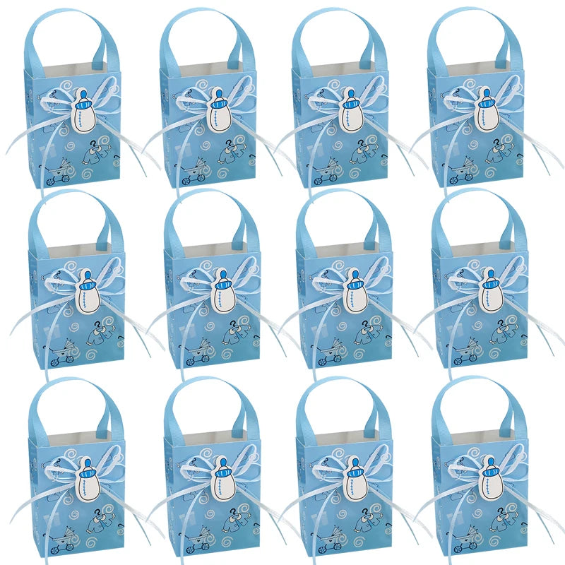 12pcs Baby Shower Gift Bags for Guests, Candy Cookie Souvenir Packaging Box, Boy Girl Gender Reveal Party Decoration Supplies