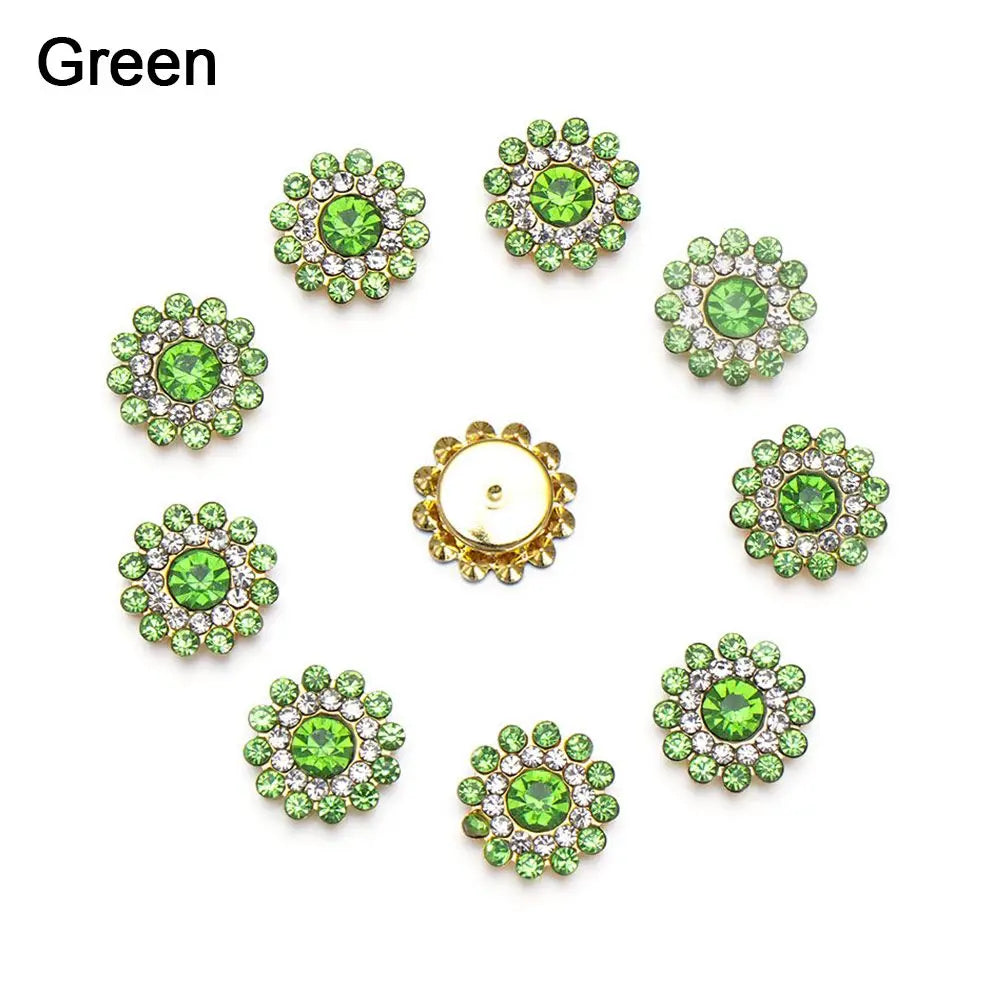 10PCS 14mm Flower-shaped Rhinestone Buttons Sparkling Crystal Glass Stone Steel Bottom Clothes Decoration Sewing Accessories