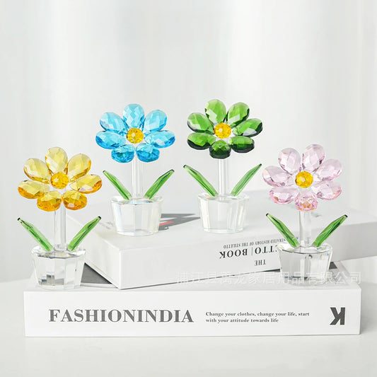 Crystal Sunflower Figurine flowers Collectible Holiday Gifts Birthday Gift Home Table Decor Wedding Decoration Home Ornament
