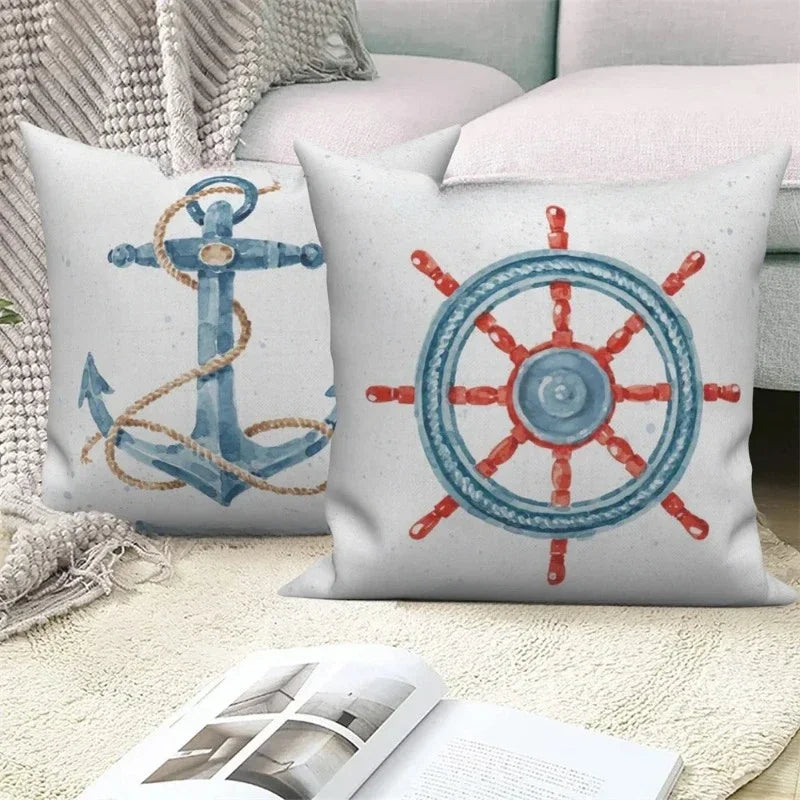Ocean Animals Anchor Ship Decorative Pillowcase Sofa Cushion Cover Throw Pillow Case Home Bedroom Car Decor 40x40 45x45 50x50cm