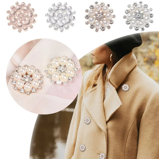 5Pcs Apparel  Accessories Bag Hairpin Rhinestone Buttons Sewing Buttons Crystal Glass Stone Pearl Flower Buttons