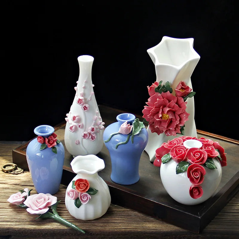 Hand-painted Vase Ornaments Ceramic Mini Flower Inserted Dry Flower Fragrance Bottle Home Desktop Decoration Crafts