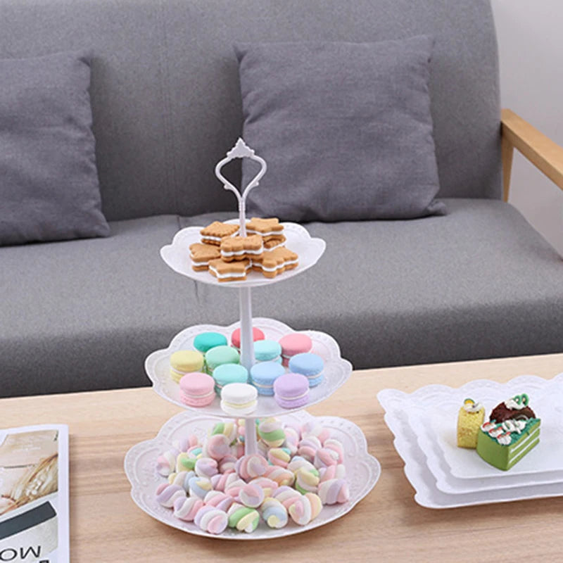 3 Tier Cake Stand Display White Rack Afternoon Tea Wedding Cupcake Plate Party Tableware Xmas Brithday Decoration Dessert Holder