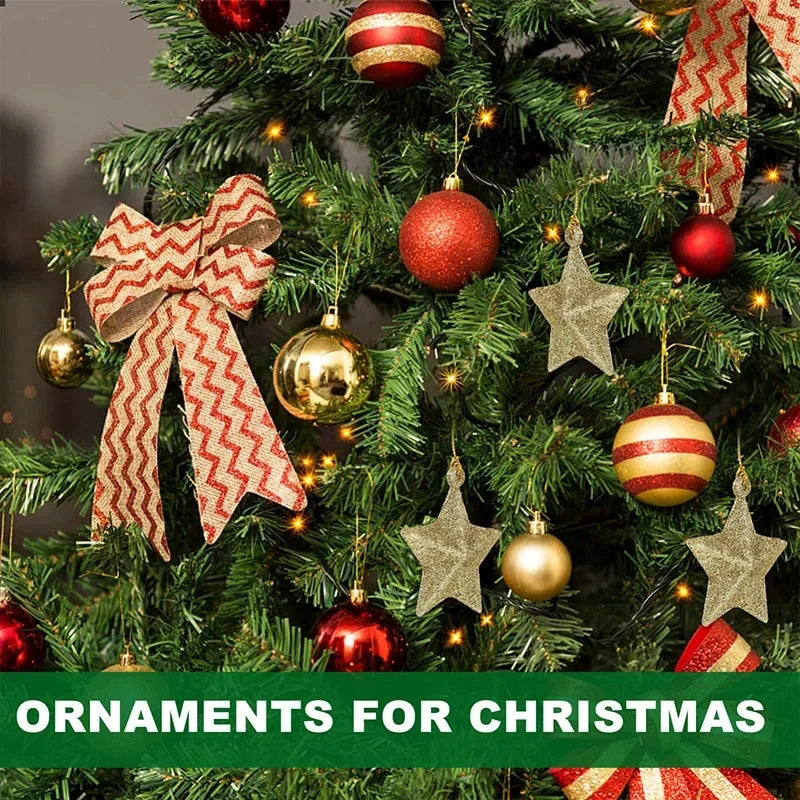 Gold Glitter Star Ornaments Christmas Tree Hanging Pendant 2025 Christmas Decorations for Home Navidad New Year Party DIY Gift