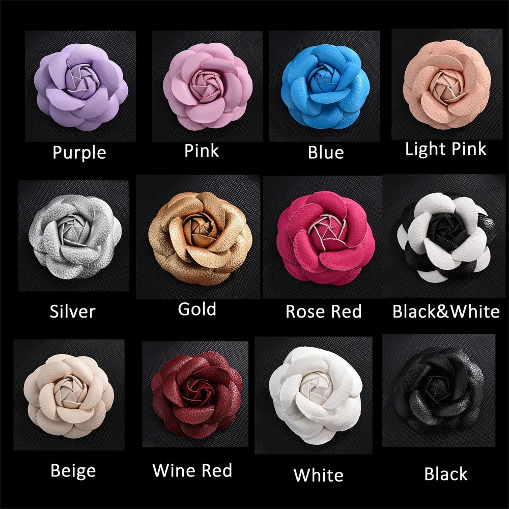 Pin Lapel Sewing Fabric Brooch Jewelry PU Leather Camellia Flower DIY Craft Supplies Corsage