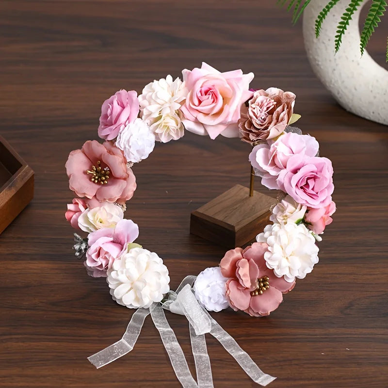 Women Girl Hair Accessories Headband Festival Big Flower Crown Wreath Decoration For The Hair Wedding Party Bride Headwear ﻿