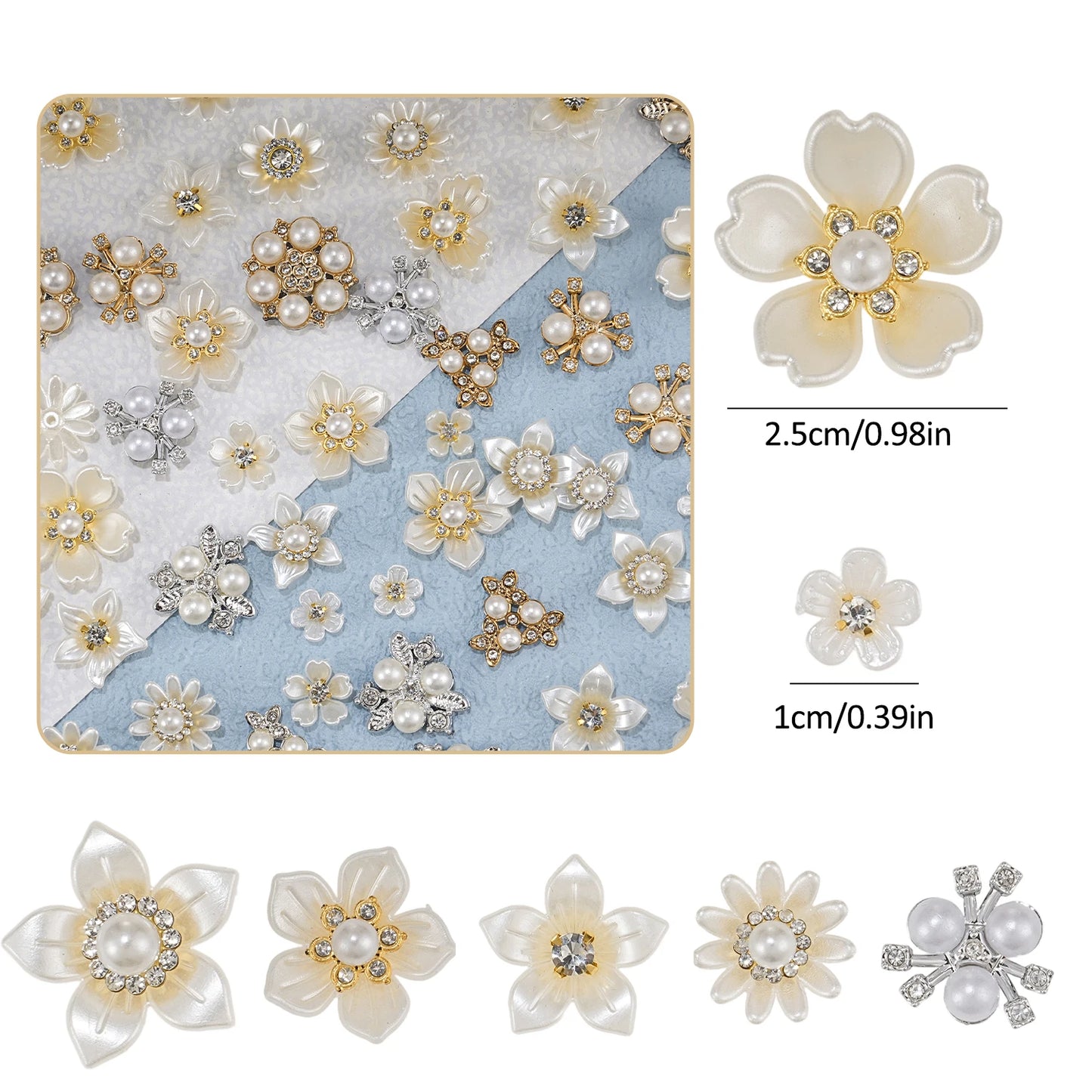 2025 New 2cm 50/57pcs with Diamond Pearl Flower, Imitation Diamond Button Hat Clothing Decoration Sewing Accessories, DIY Crafts