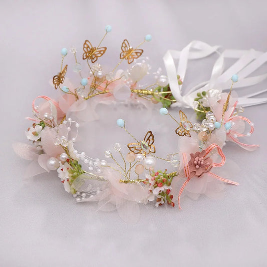 Crystal Pearl Headband Tiara For Women Flower Butterfly Rhinestone Hairband Bridal Wedding Hair Accessories Jewelry Headband
