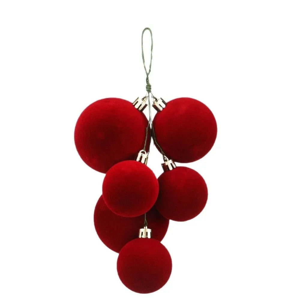 Flocked Velvet Christmas Tree Baubles Plastic Bauble Burgundy Festive Decor Balls Shatterproof DIY Hanging Ornament Balls
