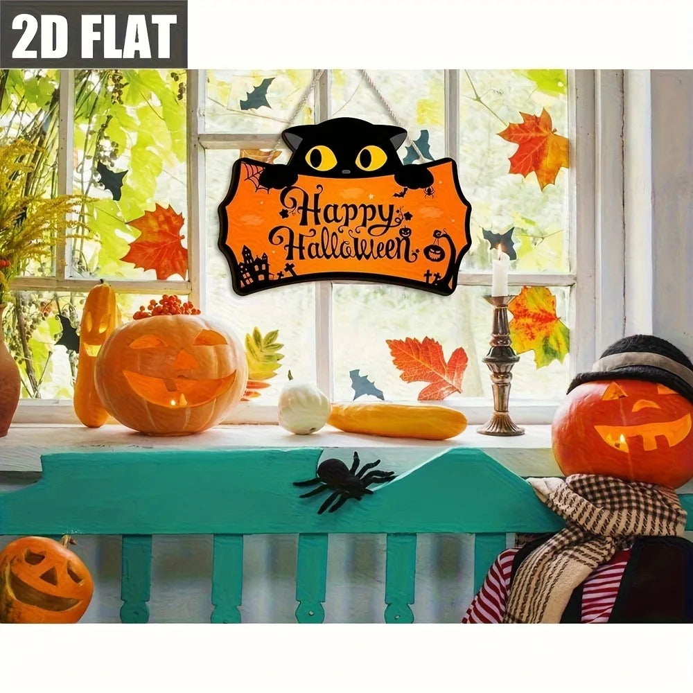 Black Cat Halloween Wooden Hanging Sign