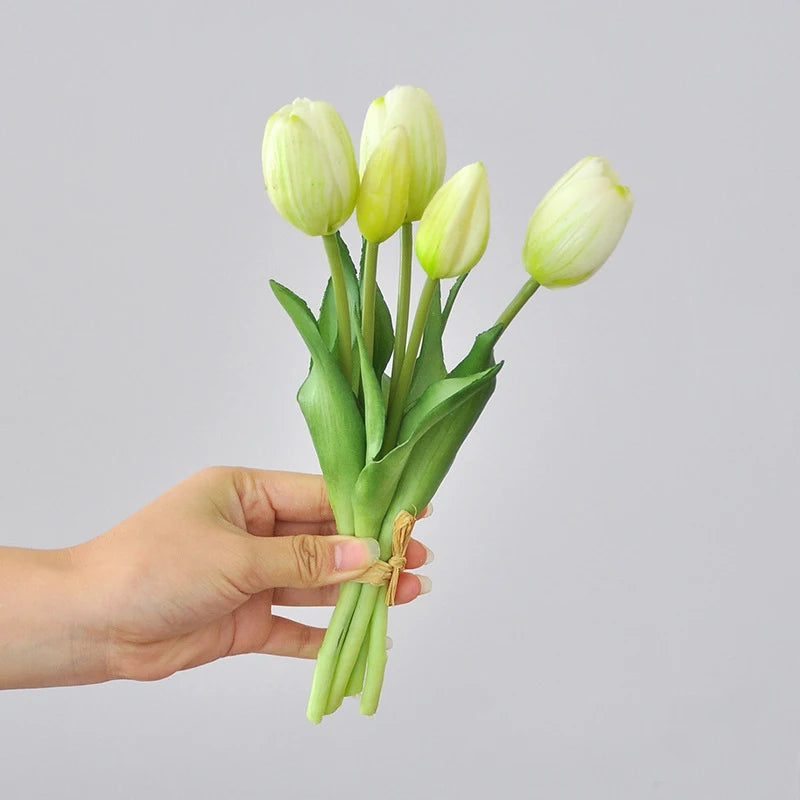 5pcs/Bouquet Mini New Silicone Tulip 25cm Artificial Flower Real Touch Fake Plant Bouquet for Wedding Decoration Home Garen