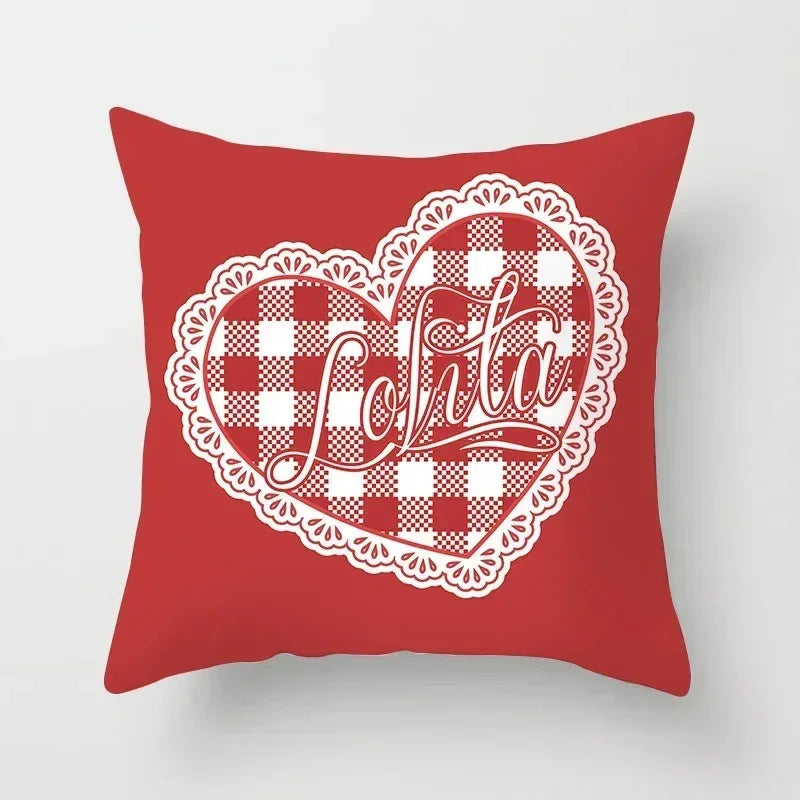 Cute Red Print Geometric Red Plaid Pink Lolita Pillow Cover Decorative Modern Nordic Throw Pillow Cover