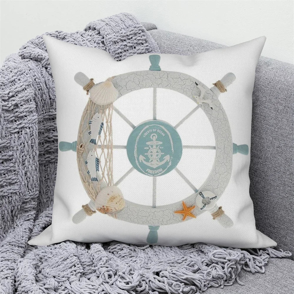 Ocean Animals Anchor Ship Decorative Pillowcase Sofa Cushion Cover Throw Pillow Case Home Bedroom Car Decor 40x40 45x45 50x50cm
