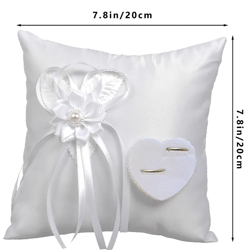 1PC Satin Hearts Decoration Wedding Ring Bearer Pillow Romantic Wedding Party Ceremony Ring Pillow Camellia Heart-shaped Ring Ho