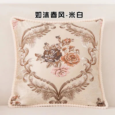 Flowers Embroidery Cushion Cover Embossed Pillowcases Bead String Jacquard Cushion Covers for Living Bedroom Home Decor 48x48cm