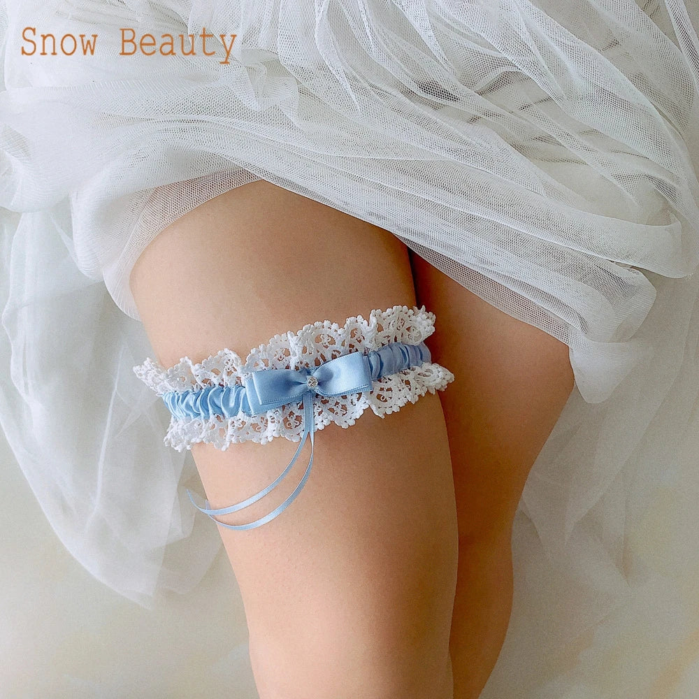 K09 Wedding Garter Belt Bowknot Leg Loop Pink Blue White Bride Keepsake Garters Fashion Soft Sexy Lace Garter Belt for Women