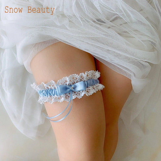 K09 Wedding Garter Belt Bowknot Leg Loop Pink Blue White Bride Keepsake Garters Fashion Soft Sexy Lace Garter Belt for Women