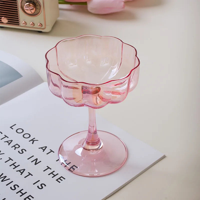 Colorful Crystal Glass Petal High-footed Cocktail Champagne Glass Creative Flower Macaron Frosted Wine Glass Set