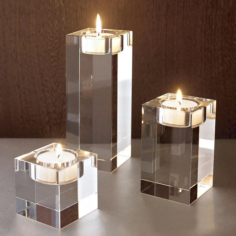Crystal Glass Romantic Candle Holder – Elegant Tealight Candlestick for Wedding, Home & Party Decor