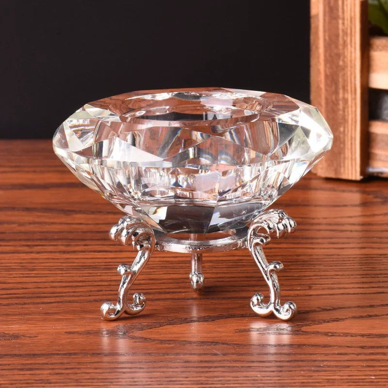 2Pcs Elegant Clear Crystal Diamond Candlestick Set with Polished Metal Stand， Candle Holders for Wedding Home Office Party Decor