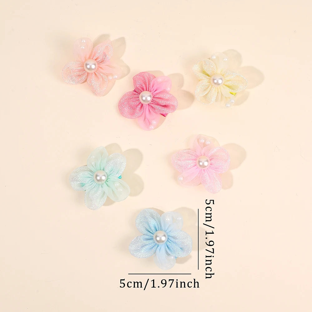 12Pcs Novelty Flower Hair Clips Sweet Pearl Filled Sparkling Rhinestone Hairpins For Girls Children's Headdress Hair Accessories