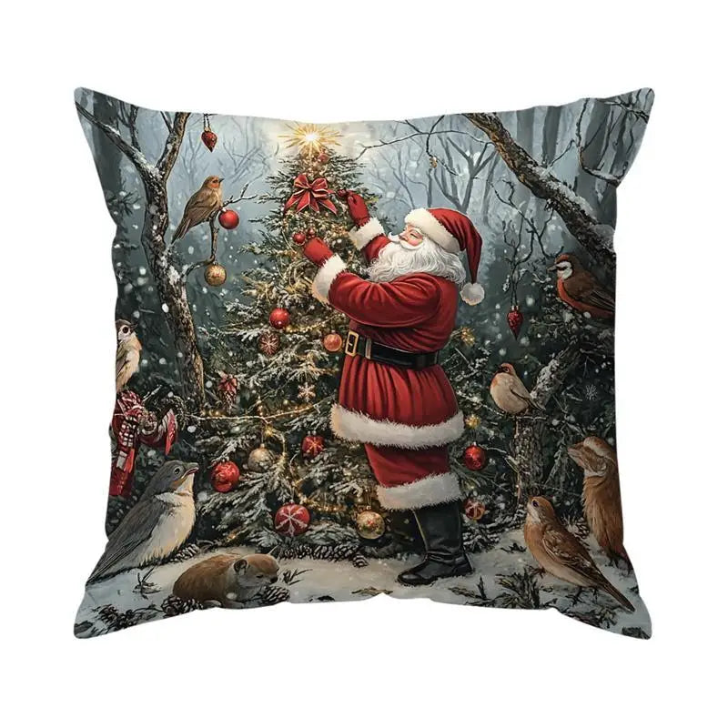 Home Decor Santa and Winter Wildlife Christmas Pillow Pattern Cushion Cover Suitable for Sofa Bedroom Car Pillow Cover