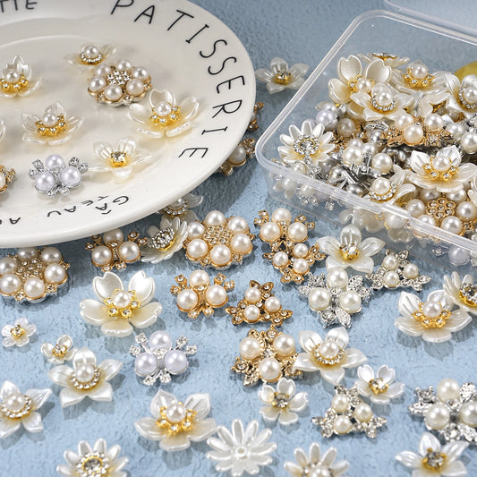 2025 New 2cm 50/57pcs with Diamond Pearl Flower, Imitation Diamond Button Hat Clothing Decoration Sewing Accessories, DIY Crafts