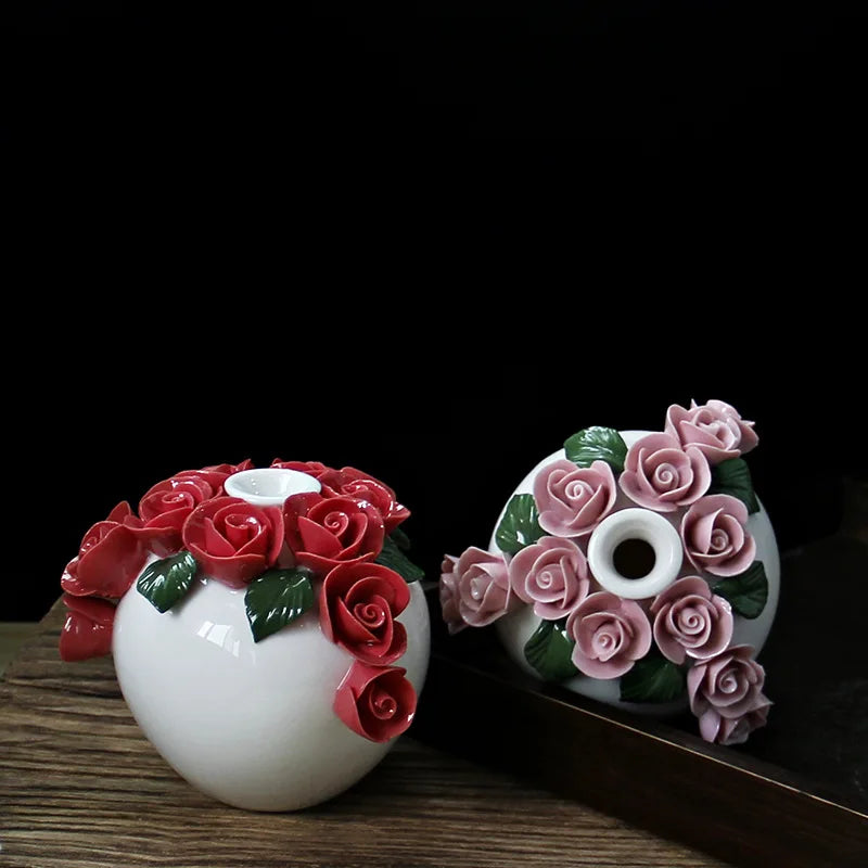 Hand-painted Vase Ornaments Ceramic Mini Flower Inserted Dry Flower Fragrance Bottle Home Desktop Decoration Crafts