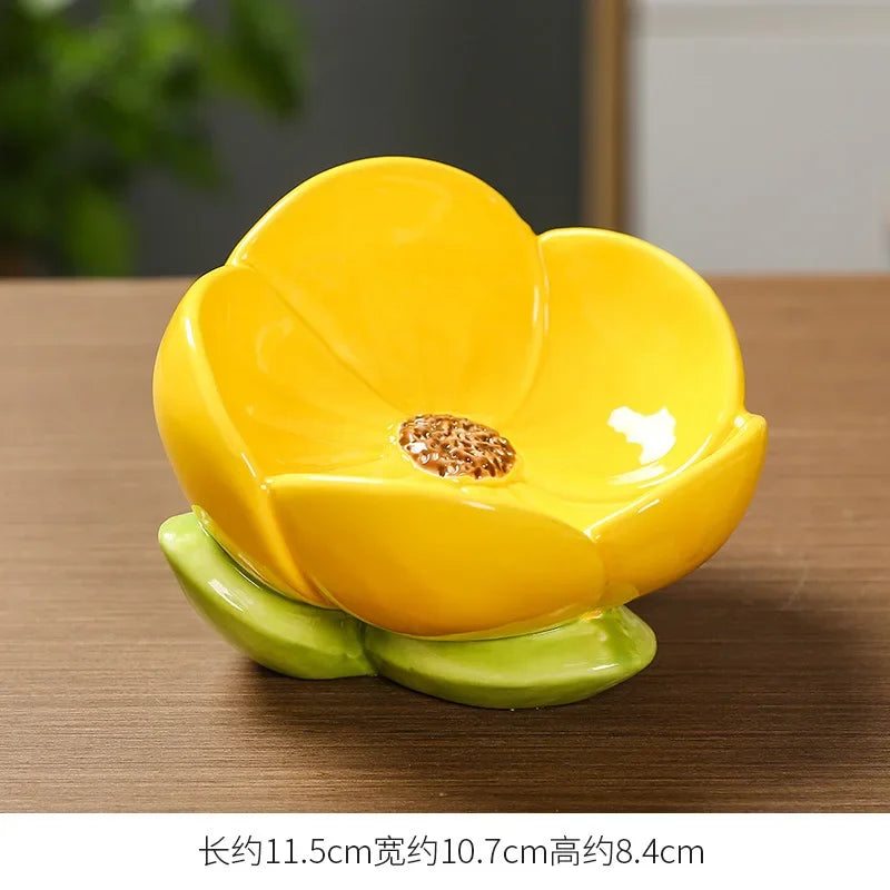Tulip Flowers Entrance Foyer Ornaments Keys Jewelry Dressing Table Ceramic Storage Tray High-end Furniture Decorations Gifts