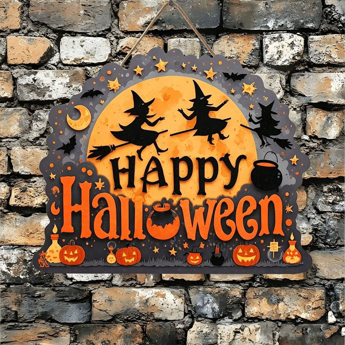 Black Cat Halloween Wooden Hanging Sign