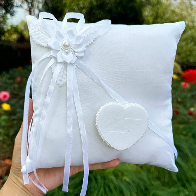1PC Satin Hearts Decoration Wedding Ring Bearer Pillow Romantic Wedding Party Ceremony Ring Pillow Camellia Heart-shaped Ring Ho