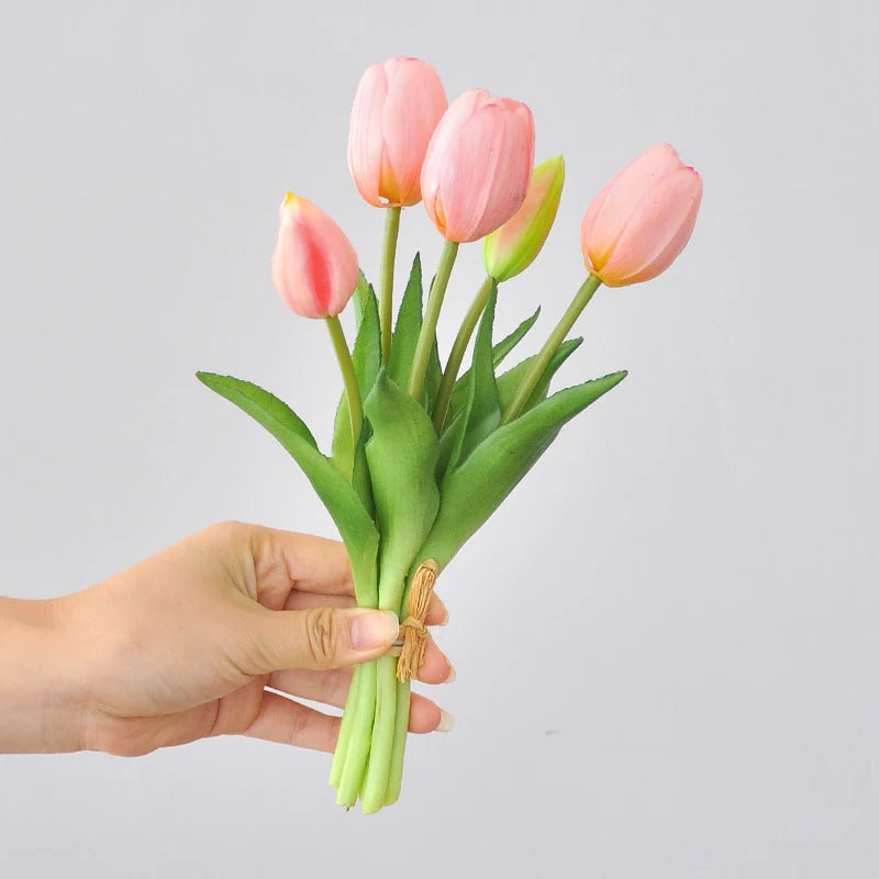 5pcs/Bouquet Mini New Silicone Tulip 25cm Artificial Flower Real Touch Fake Plant Bouquet for Wedding Decoration Home Garen
