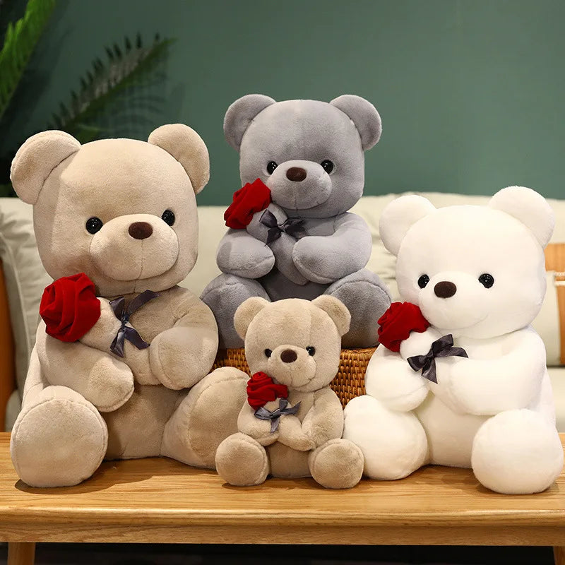 New cartoon rose teddy bear plush toys for girls Valentine's Day gift bear pillow
