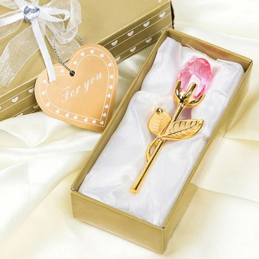 Crystal Glass Rose Flower Figurines Craft With Gift Box Valentine'S Day Favors Lovers' Gift Souvenir Home Wedding Decoration