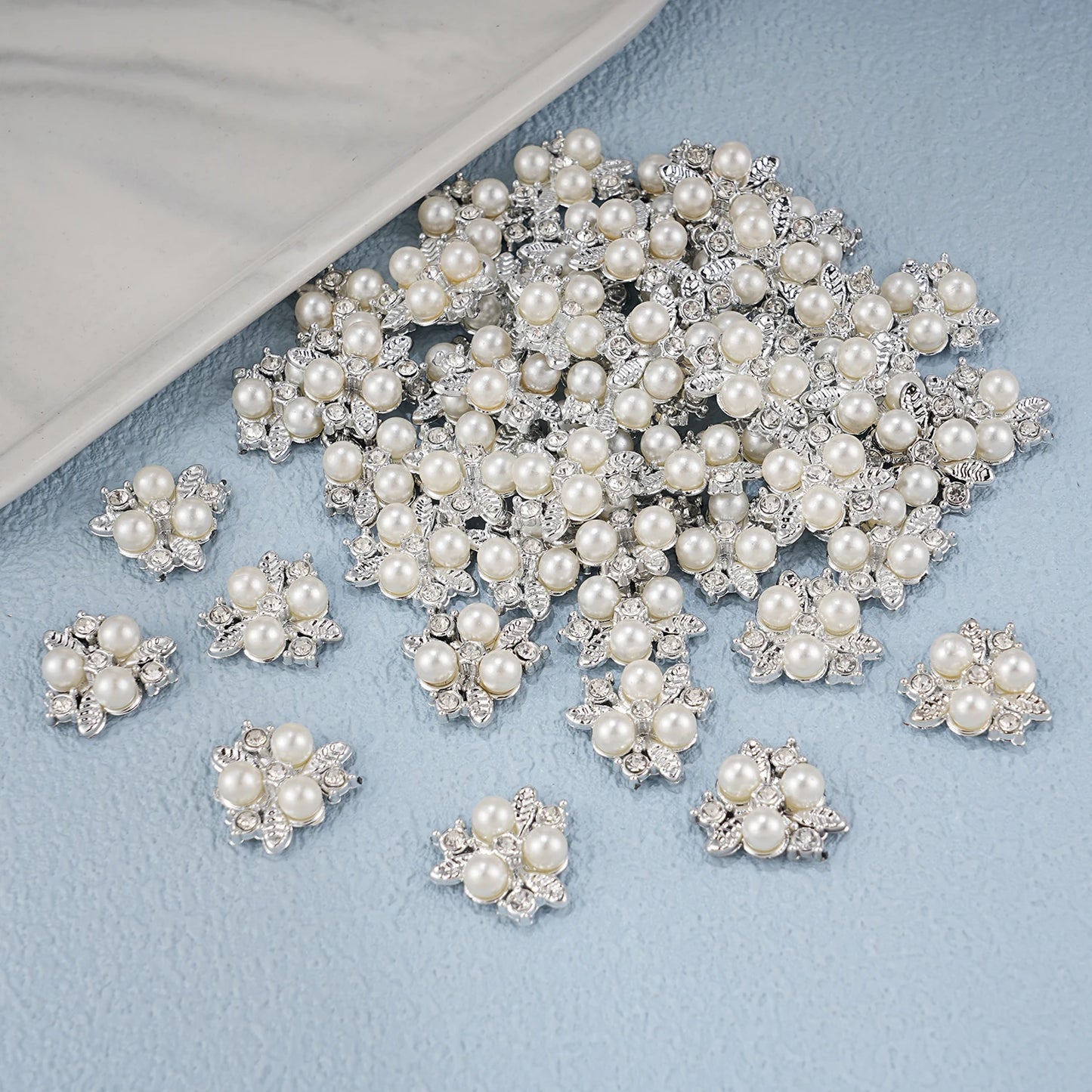 2025 New 2cm 50/57pcs with Diamond Pearl Flower, Imitation Diamond Button Hat Clothing Decoration Sewing Accessories, DIY Crafts