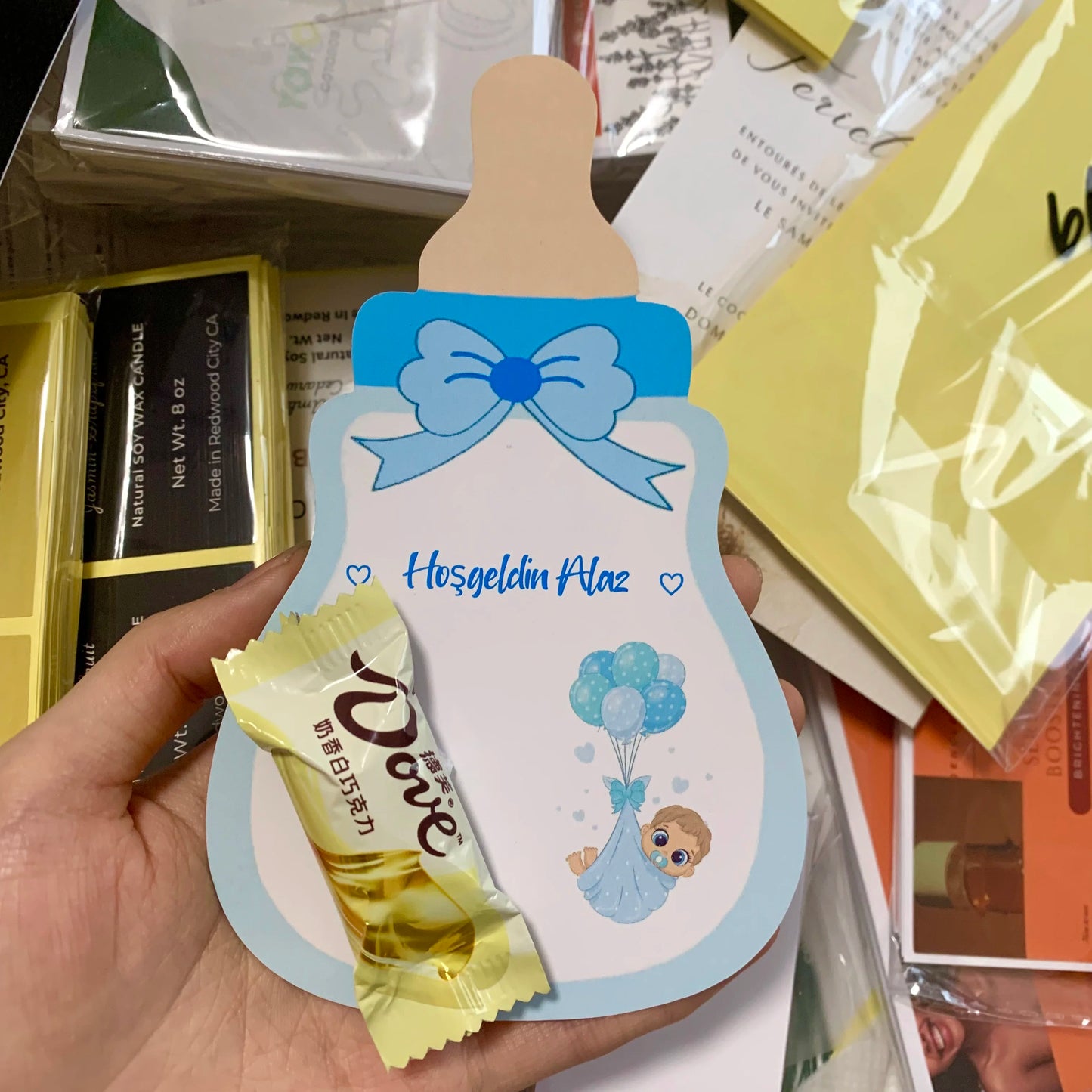 Custom Baby Shower Gift Card For Guests Candy Baptism Invitation Boy Girl Birthday Party Decoration Gender Reveal Supplies DIY